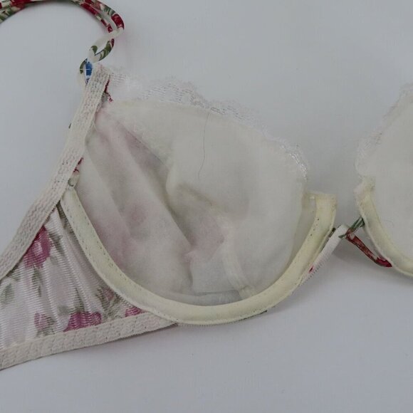VTG Jaclyn Smith 34B Bra Underwire Lace Trim Padded Floral Flower Print Women - Picture 10 of 15